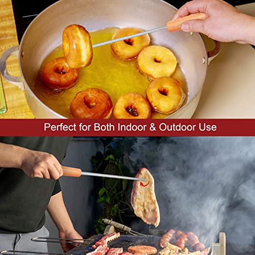 Leonyo 2 Pack Pigtail Food Flipper, 12 & 17 Inch Meat Hook Flippers Turners with Stainless Steel Shafts, Substitutes of Grill Tong, Spatulas, Fork for Kitchen Cooking, Wooden Handles - Image 3
