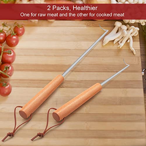 Leonyo 2 Pack Pigtail Food Flipper, 12 & 17 Inch Meat Hook Flippers Turners with Stainless Steel Shafts, Substitutes of Grill Tong, Spatulas, Fork for Kitchen Cooking, Wooden Handles - Image 4