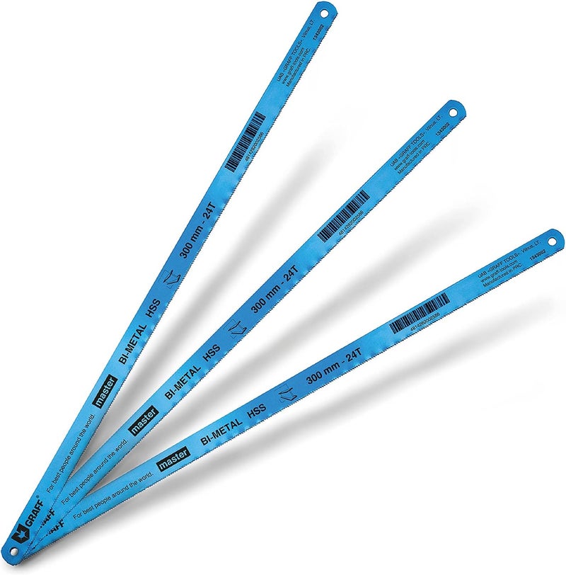 GRAFF Bi-Metal Molybdenum Hacksaw Blades 12 Inch for Metal and Steel Cutting 24 tpi - Handsaw Blades Replacement HSS - Image 1