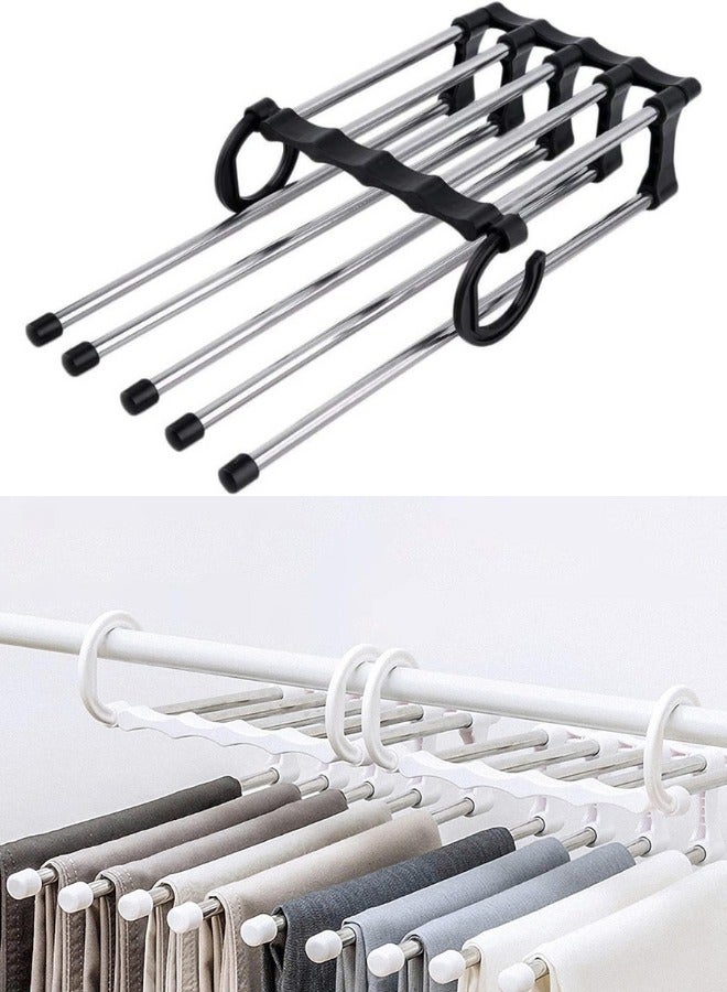 Multi pants hangers rack for closet organization,stainless steel, 5 layer clothes hangers - Black - Image 1