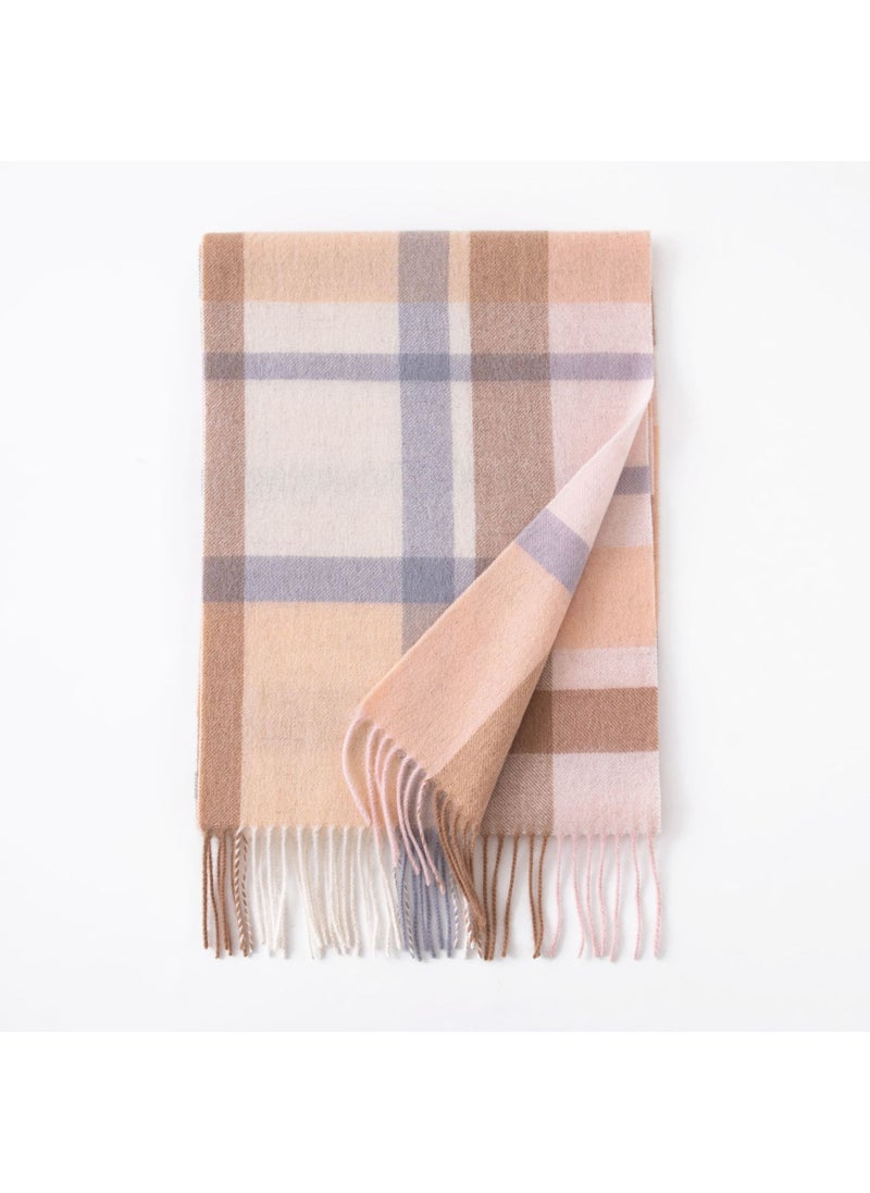 Generic - Thick Autumn Winter Plaid Wool Scarf Fhy24-7033-7 khaki pink grid - Image 1