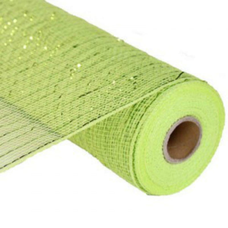 Wide Foil Deco Poly Mesh Ribbon 10 Inches x 30 Feet Apple Green Lime Foil