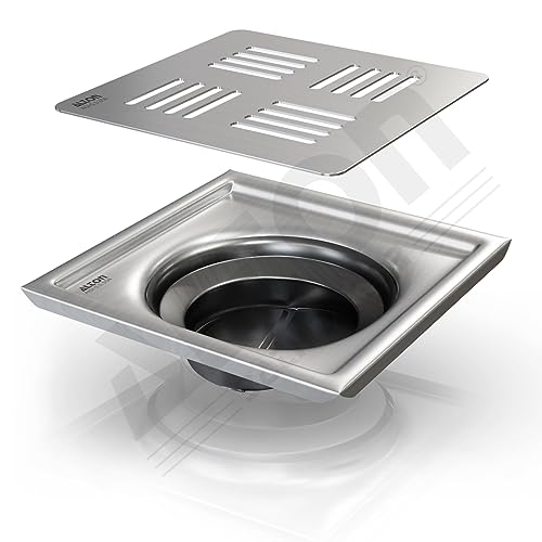 ALTON ALD1001, SS-304 Grade, 6x6 INCH Plain, Bathroom Grating Square Floor Drain Jali with ABS Cockroach Trap, Matte - Image 1