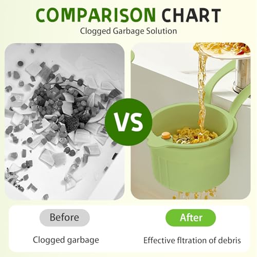 BharatBazaar 2 PCS Set Sink Drain Basket, Kitchen Sink Drain Filte, Kitchen Sink Food Waste Catcher Faucet with Clean Towel, Sink Strainer Basket for Home Kitchen Garbage Leftovers Green - Image 3