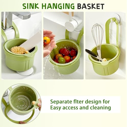 BharatBazaar 2 PCS Set Sink Drain Basket, Kitchen Sink Drain Filte, Kitchen Sink Food Waste Catcher Faucet with Clean Towel, Sink Strainer Basket for Home Kitchen Garbage Leftovers Green - Image 2