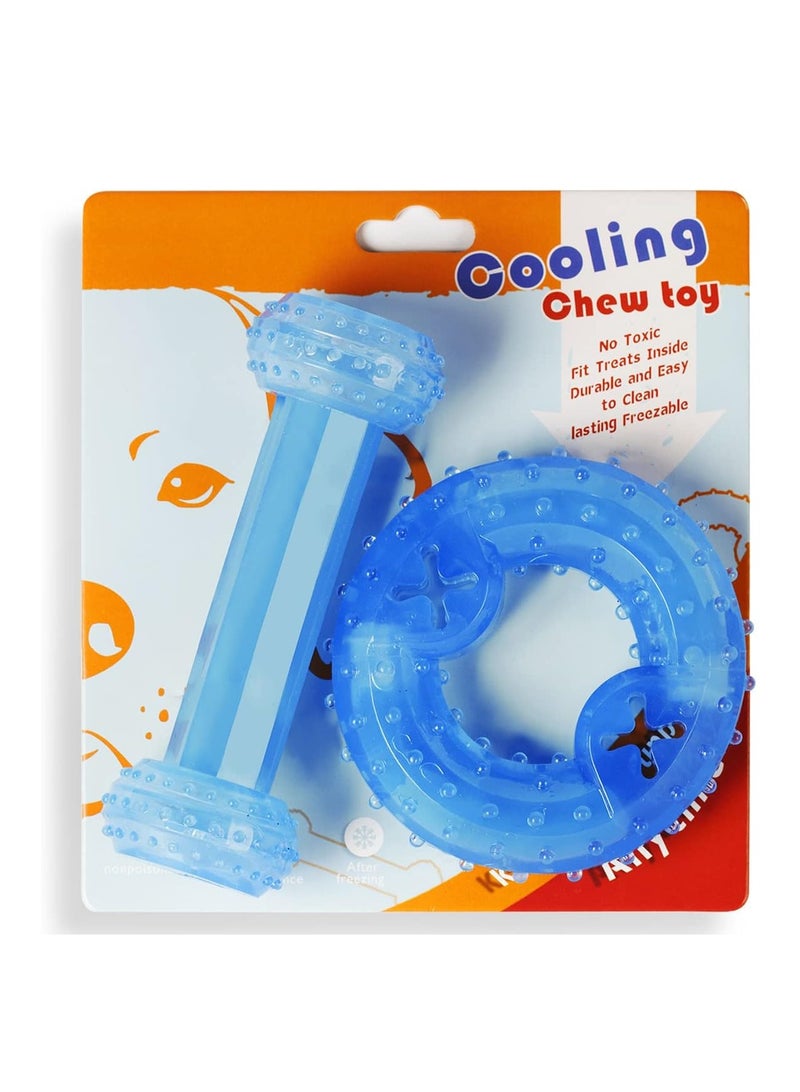ألعاب مضغ التسنين للجراء قابلة للتجميد لعبة تسنين للجراء 1 حلقة تسنين 1 عظمة تسنين مجموعة ألعاب مضغ الكلاب القابلة للتجميد حلقة عظمة زرقاء - Image 1