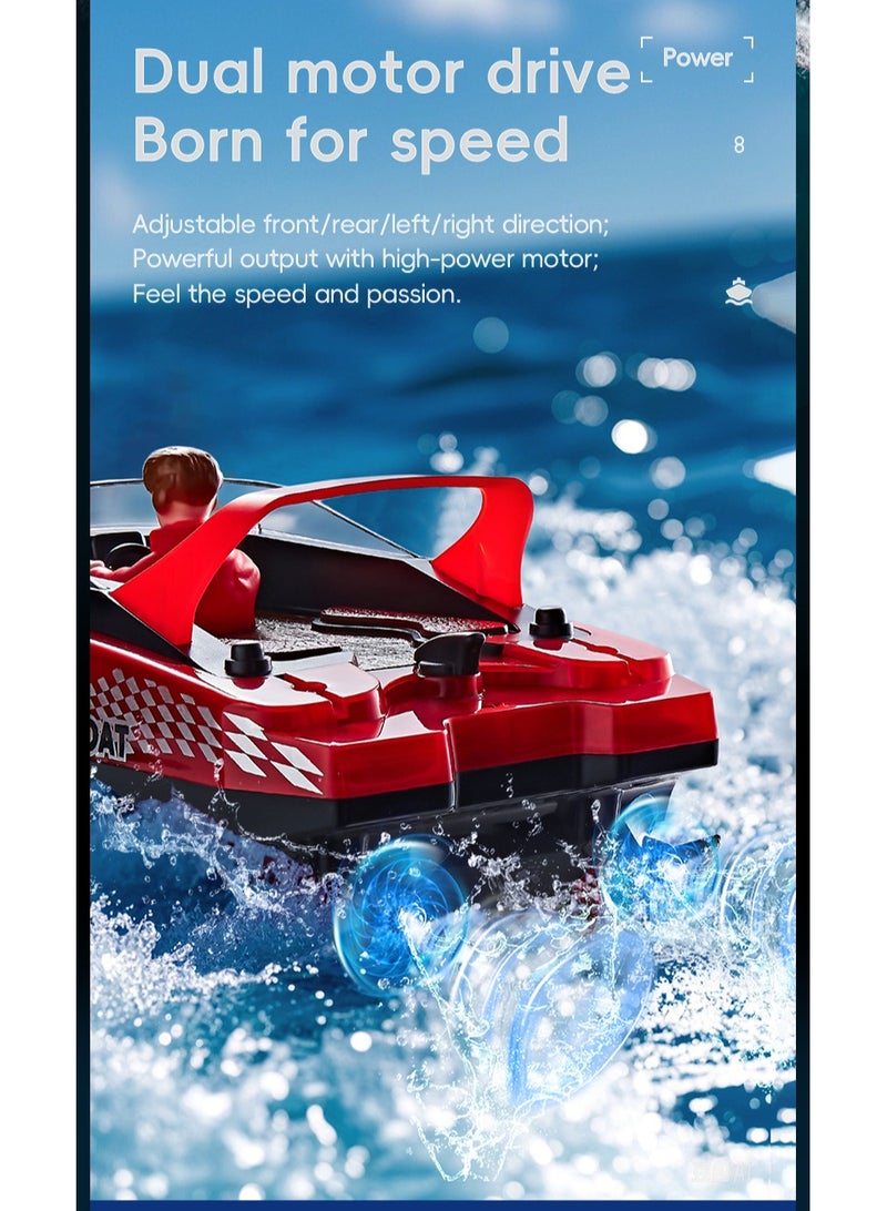 AL RAID HJ821 RC Speedboat Toy  with Rechargeable, Waterproof Outdoor Water, LED Lights, 15km/h, 2.4G, Dual Motor, 2 Hours Endurance Speedboat Kids Toys | Great Gift for Kids (Red) - Image 3