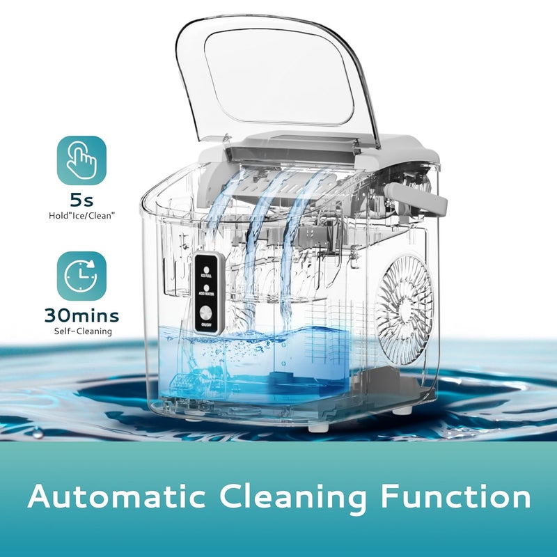 EUHOMY Smart Ice Makers Countertop -26lbs in 24 Hours, 9 Cubes Ready in 8Mins, Self-Cleaning Countertop Ice Maker, Portable Ice Maker with Ice Scoop and Basket for Home/Kitchen/Office(Sliver） - Image 4