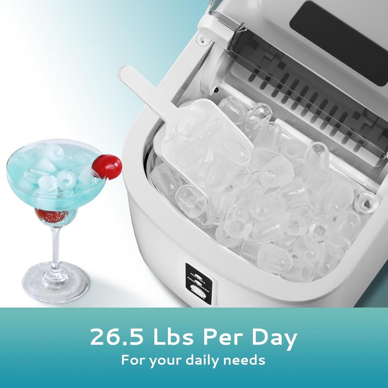 EUHOMY Smart Ice Makers Countertop -26lbs in 24 Hours, 9 Cubes Ready in 8Mins, Self-Cleaning Countertop Ice Maker, Portable Ice Maker with Ice Scoop and Basket for Home/Kitchen/Office(Sliver） - Image 2