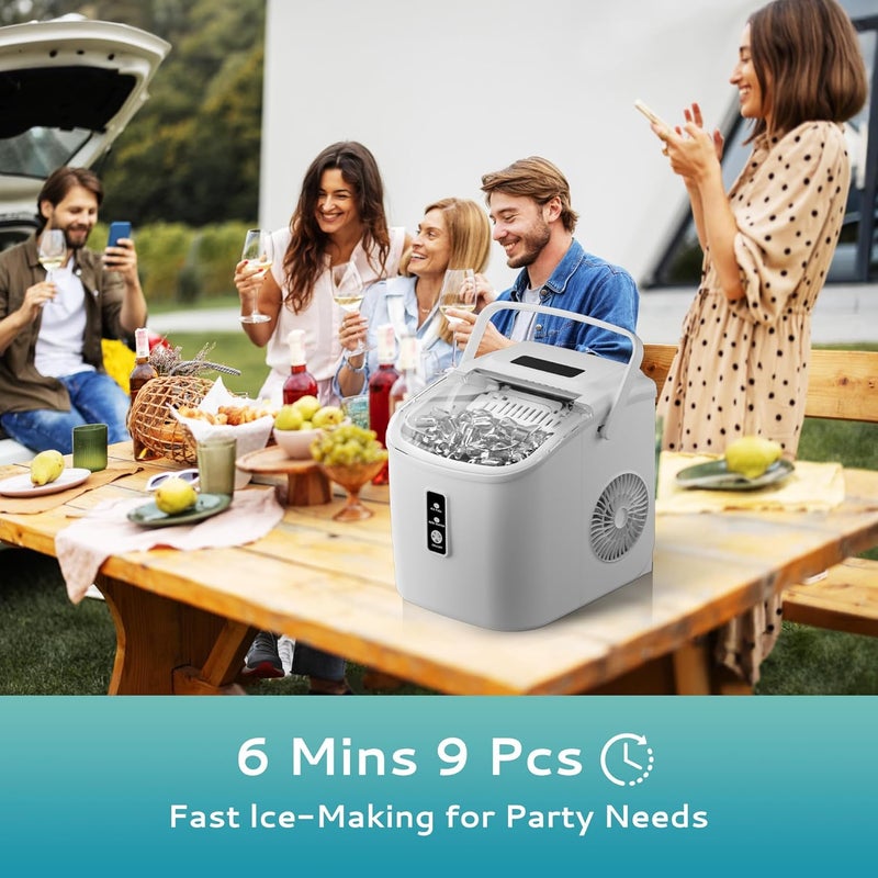 EUHOMY Smart Ice Makers Countertop -26lbs in 24 Hours, 9 Cubes Ready in 8Mins, Self-Cleaning Countertop Ice Maker, Portable Ice Maker with Ice Scoop and Basket for Home/Kitchen/Office(Sliver） - Image 3