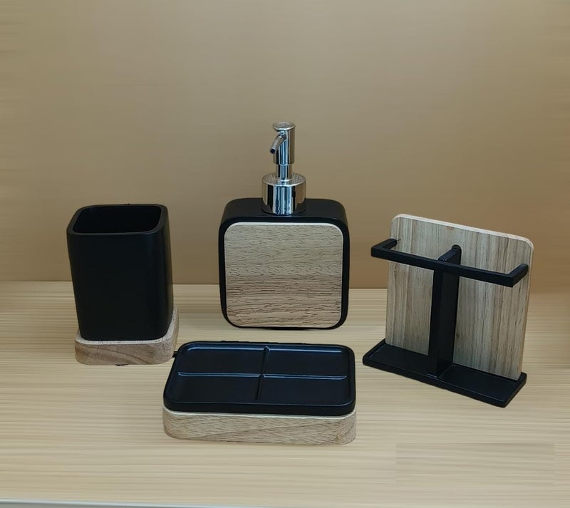 Foliam 4Piece Bathroom Accessories Set 1 Liquid Soap Dispenser 1 Soap Dish Holder 1 Tumblr and 1 Toothbrush Holder Black - Image 1