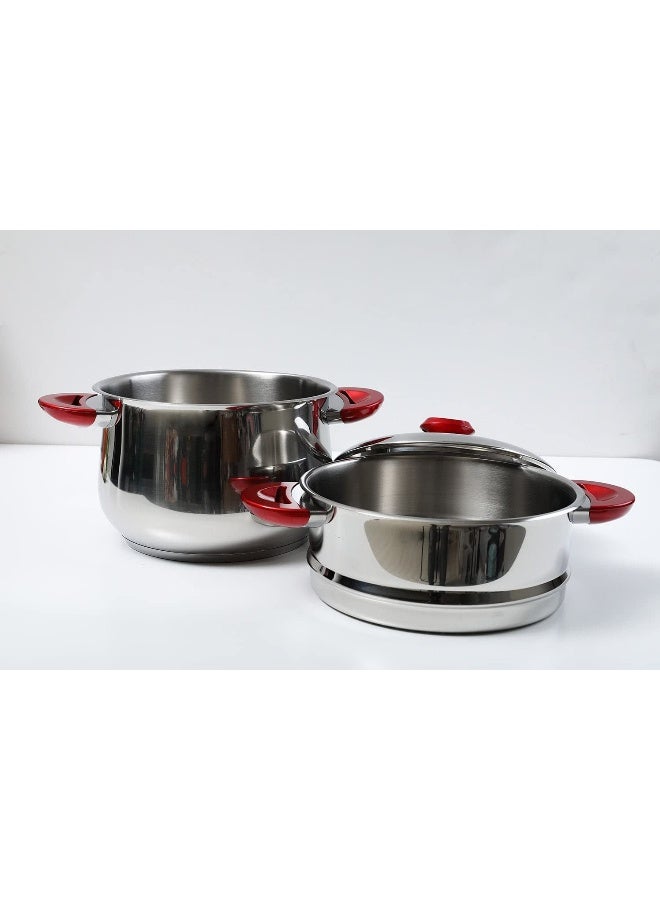 Hascevher Stainless Steel Steamer Cookware Belly shape Cous Pot with Red Handle 30CM  - Image 4