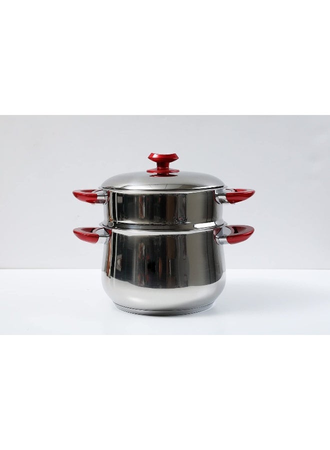 Hascevher Stainless Steel Steamer Cookware Belly shape Cous Pot with Red Handle 30CM  - Image 3