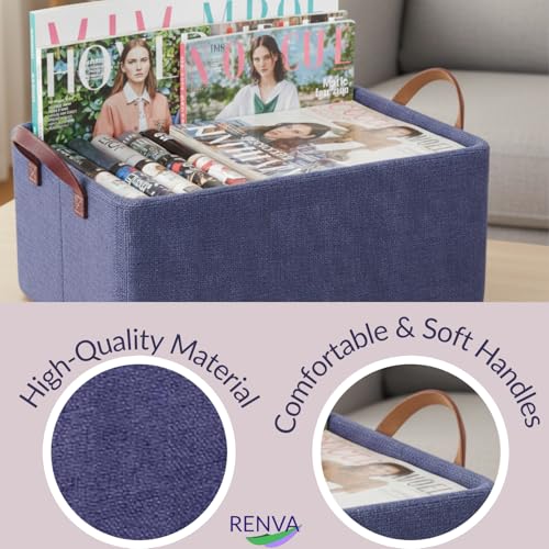 RENVA Collapsible Fabric Storage Cubes Organizer With Handles Foldable Storage Baskets For Organizing Toys,Books,Shelves,Closet,Large Storage Box With Handles,47 X 28 X 20 Cm (BLUE, 1) - Image 5