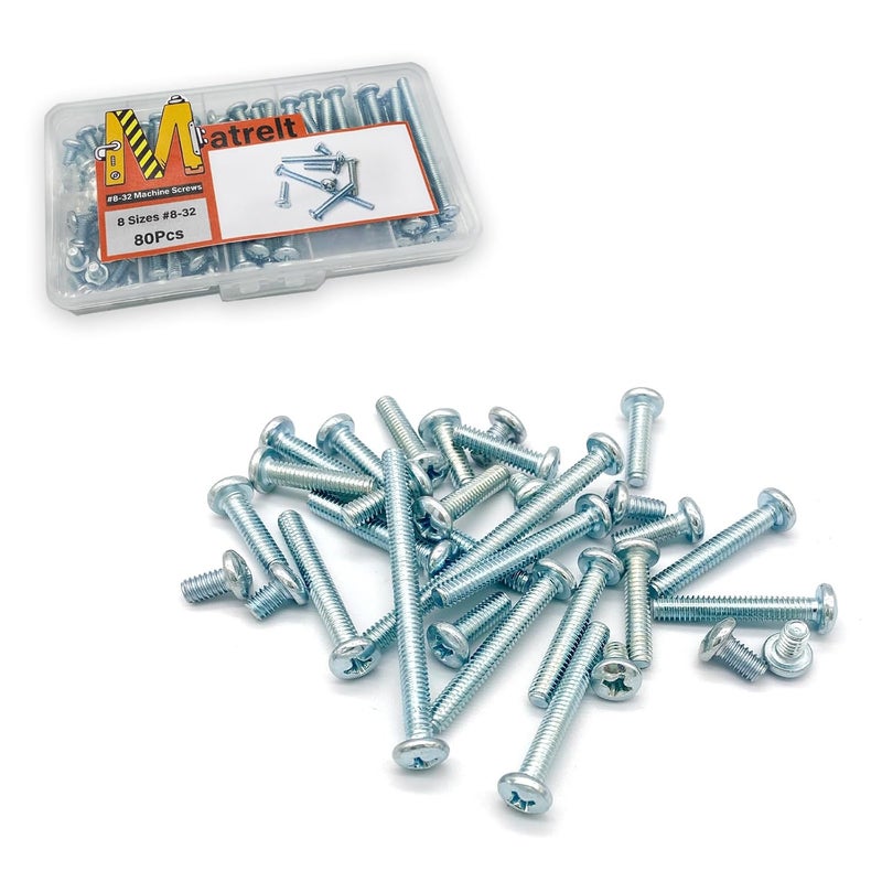 Matrelt 80 Pcs 8 Sizes #8-32 Machine Screws Knob Cabinet Screws Electricians Screws, Carbon Steel Zinc-Plated Phillips Pan Head Machine Screws Assortment Kit - Image 5
