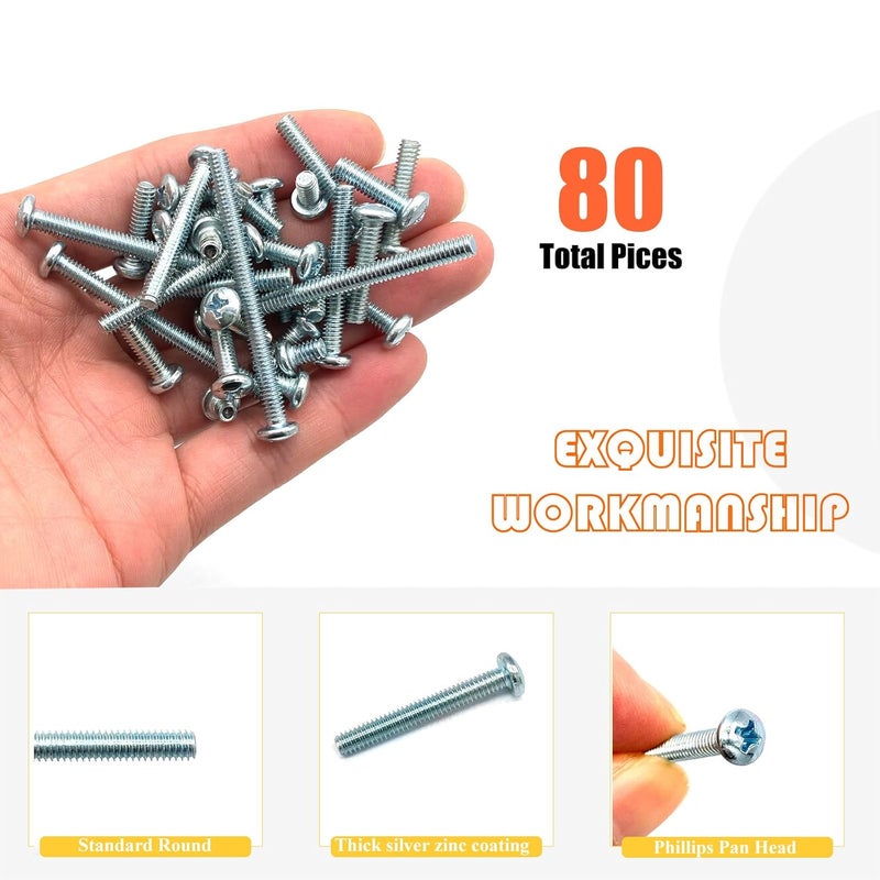 Matrelt 80 Pcs 8 Sizes #8-32 Machine Screws Knob Cabinet Screws Electricians Screws, Carbon Steel Zinc-Plated Phillips Pan Head Machine Screws Assortment Kit - Image 4