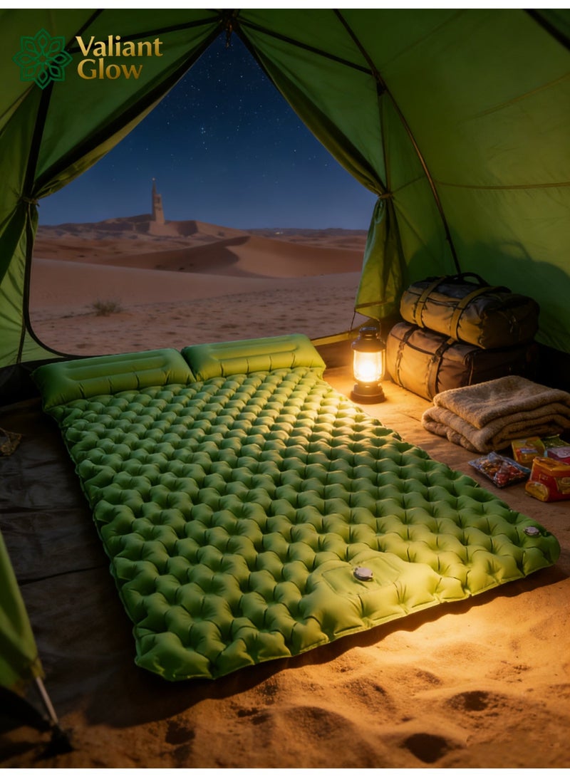 Valiant Glow Emergency Portable Lightweight Sleeping Mat|Double camping sleeping mat | Ultralight camping mat | With pillow | Built-in foot pump | Inflatable sleeping mat |camping bed、camping mattress、camping mat、sleeping pad| Lightweight and portable | Suitable for camping | Backpacking | Hiking | Tent camping. - Image 1