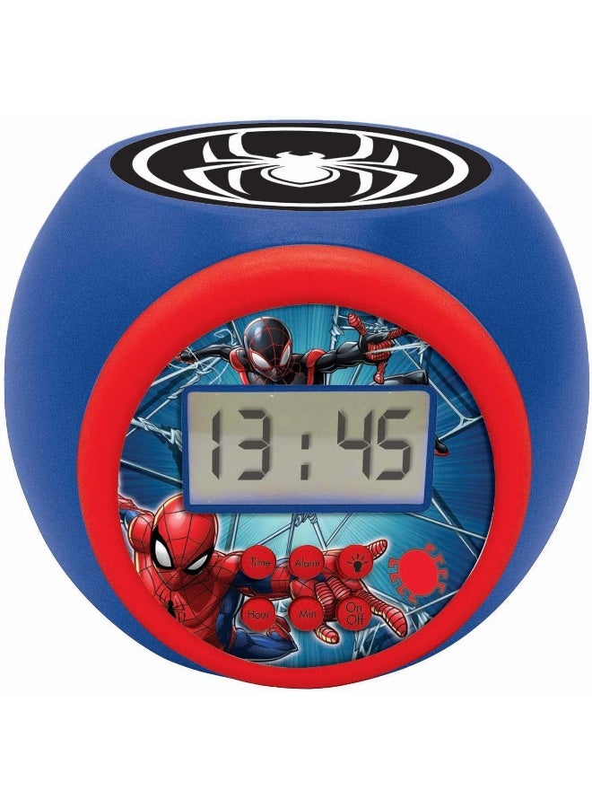Lexibook Marvel Spider-Man Projector Alarm Clock for Kids with LED Night Light, Built-in Image Projector, Snooze Function, LCD Display, Timer Night Light, Battery Operated Kids Bedside Clock, Blue/Red Spider-Man Themed Multifunction Alarm Clock - Image 1