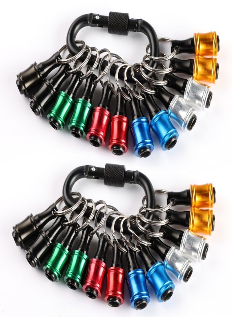 1/4inch Hex Shank Aluminum Alloy Screwdriver Bits Holder Extension Bar Drill Screw Adapter Change Keychain Portable（2 set 12PC color with black carabiner）