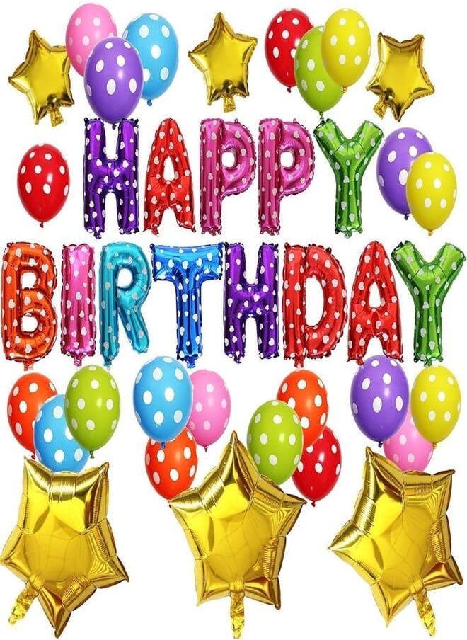 Theme My Party Cute Birthday Party Decorations Set - Happy Birthday Balloon Letters, 6 pcs Gold Foil Star , 51pcs Latex Polka Balloons - pzsku/Z8243F1D0308112D2A324Z/45/_/1718137258/6df0bb43-1e3e-4d6c-974f-914da6d50304