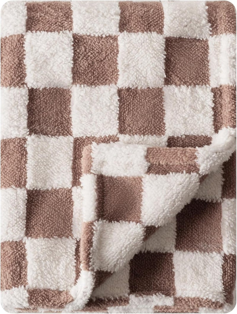 FIGEPO Ultra Soft Fuzzy 30 X 40 Inches Cozy Reversible Baby Bed Blanket with 3D Chessboard Grid  Warm Comfort for Toddlers Infant or Newborn Brown - Image 1
