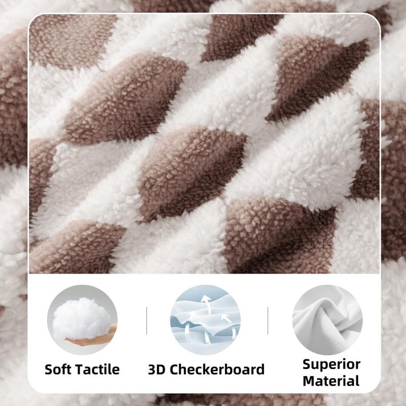 FIGEPO Ultra Soft Fuzzy 30 X 40 Inches Cozy Reversible Baby Bed Blanket with 3D Chessboard Grid  Warm Comfort for Toddlers Infant or Newborn Brown - Image 4