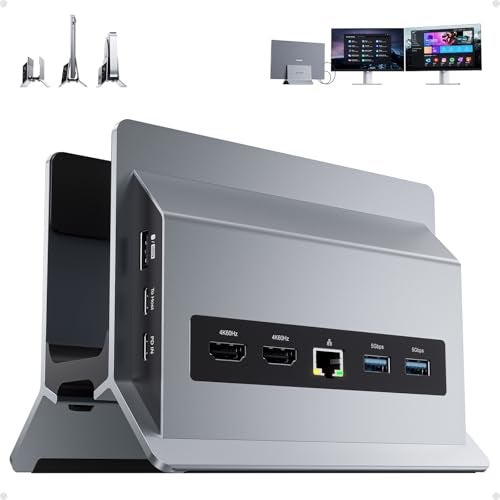 PULWTOP USB C Docking Station for Dual Monitors, Vertical Laptop Docking Station Stand with 2 HDMI 4K 60Hz, 3X USB A/C 10Gbps, 2 USB A 5Gbps, Ethernet and USB2.0 for Windows and ChromeOS - Image 1
