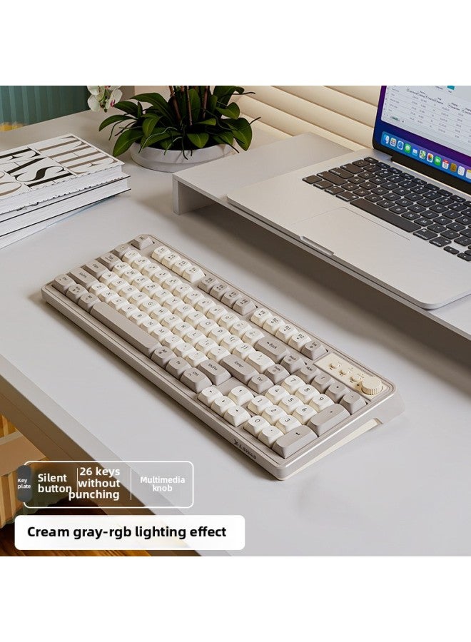 G98 Wired Quiet Keyboard RGB Girls Wireless Office Computer Laptop Mechanical Feel Keyboard Mouse Suit-Color:【single Keyboard】 Cream Gray-wired-rgb Light.-98 Keys - Image 1