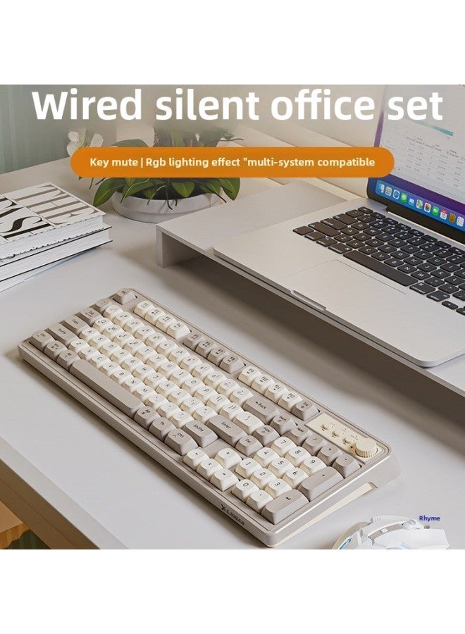 G98 Wired Quiet Keyboard RGB Girls Wireless Office Computer Laptop Mechanical Feel Keyboard Mouse Suit-Color:【single Keyboard】 Cream Gray-wired-rgb Light.-98 Keys - Image 2