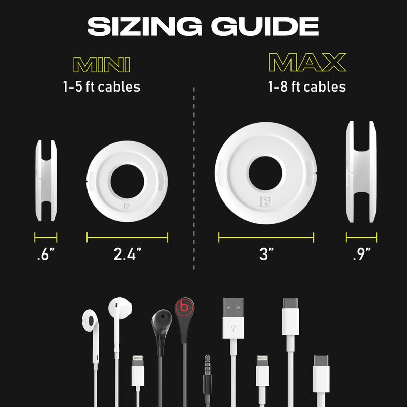 Fuse Side Winder Mini and Max Headphone, Earbud and Charging Cable Winder and Organizer Perfect for Wrapping Earbuds and Cords for Travel and Organization 2-Pack (White, Max (2-Pack)) - Image 2