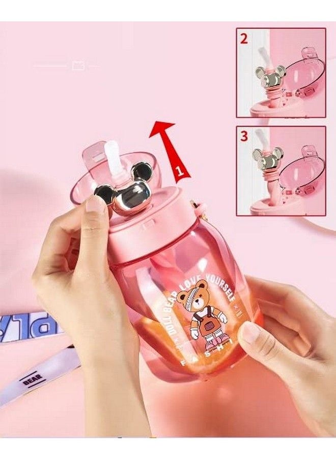 TEMSON - School Sipper Water Bottle For Kidstritan Water Bottle With Straw And Adjustable Strap For Kids Cute Cartoon Themed Water Bottle For Boys And Girls (600 Ml) (Purple)(Abl1035) - Image 1