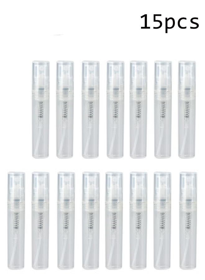 واي جيه 15 قطعة 3 مل زجاجة رشاش صغيرة، زجاجة رشاش بلاستيكية خالية تماما، زجاجة عطور ضبابية ناعمة قابلة لإعادة الملء، مقطر العطور، حاويات عينات صغيرة فارغة محمولة للسفر للخارج - Image 1