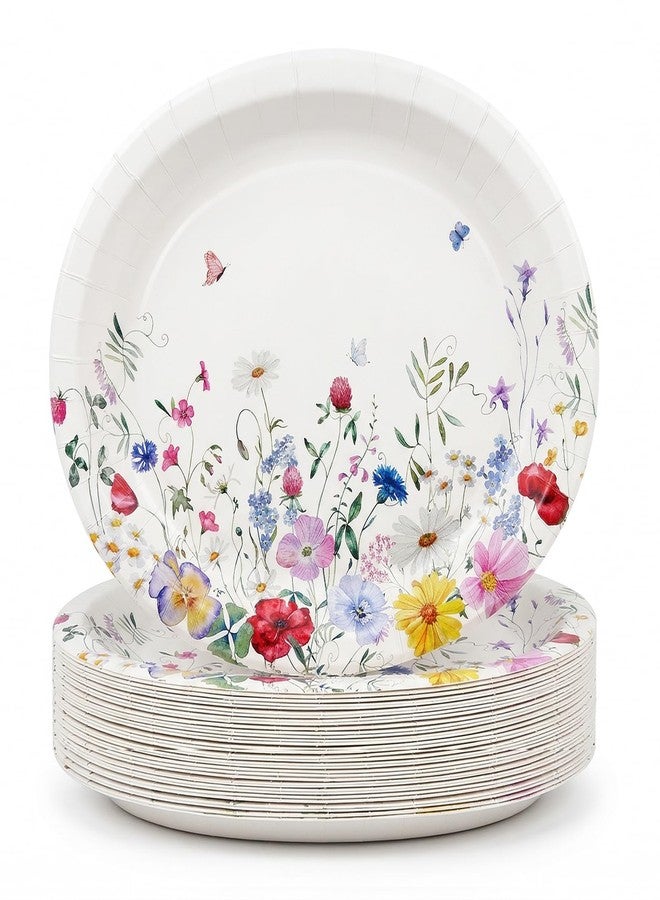 GFInYHM Floral Oval Paper Plates 12.5x10 Inch (25 Count), Heavy Duty Large Disposable Dinner Platters, Vibrant Wildflower Party Decors for Mother's Day, Bridal Shower, Birthday & BBQ - Image 1