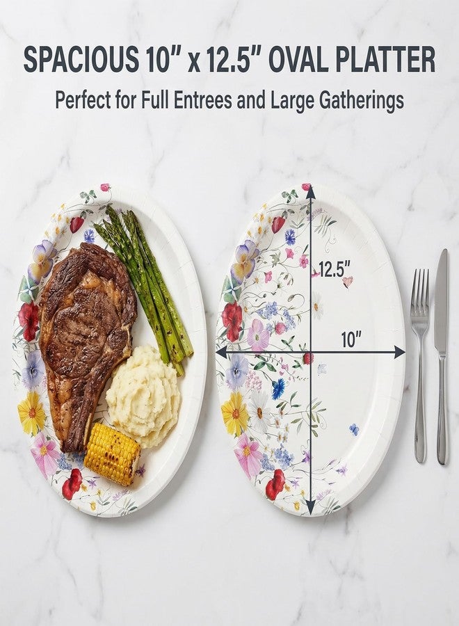 GFInYHM Floral Oval Paper Plates 12.5x10 Inch (25 Count), Heavy Duty Large Disposable Dinner Platters, Vibrant Wildflower Party Decors for Mother's Day, Bridal Shower, Birthday & BBQ - Image 4