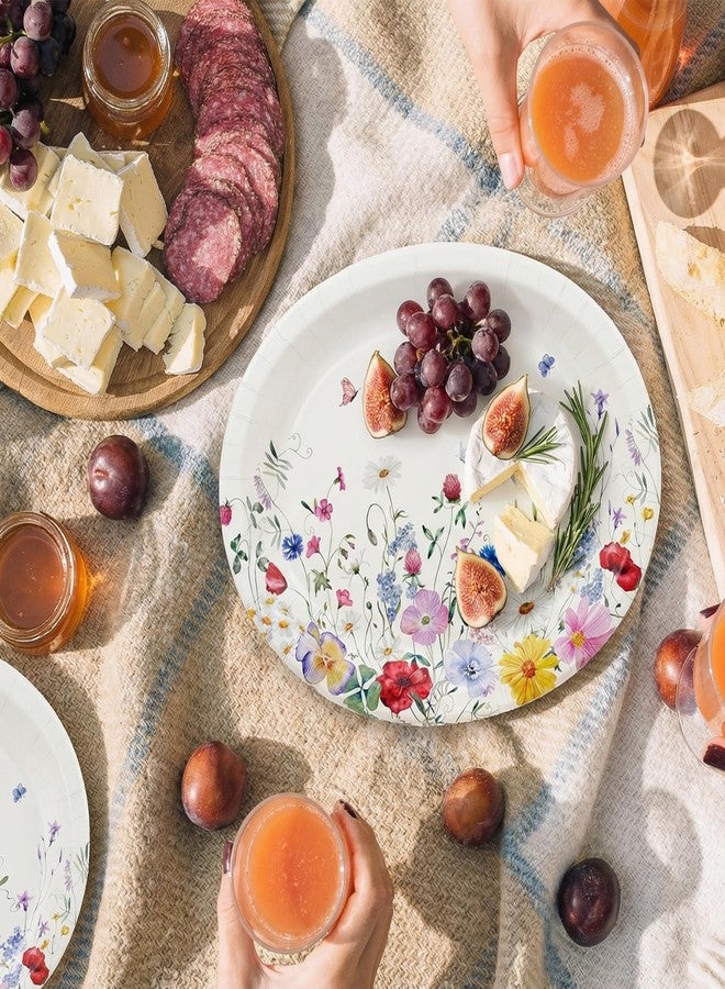 GFInYHM Floral Oval Paper Plates 12.5x10 Inch (25 Count), Heavy Duty Large Disposable Dinner Platters, Vibrant Wildflower Party Decors for Mother's Day, Bridal Shower, Birthday & BBQ - Image 3
