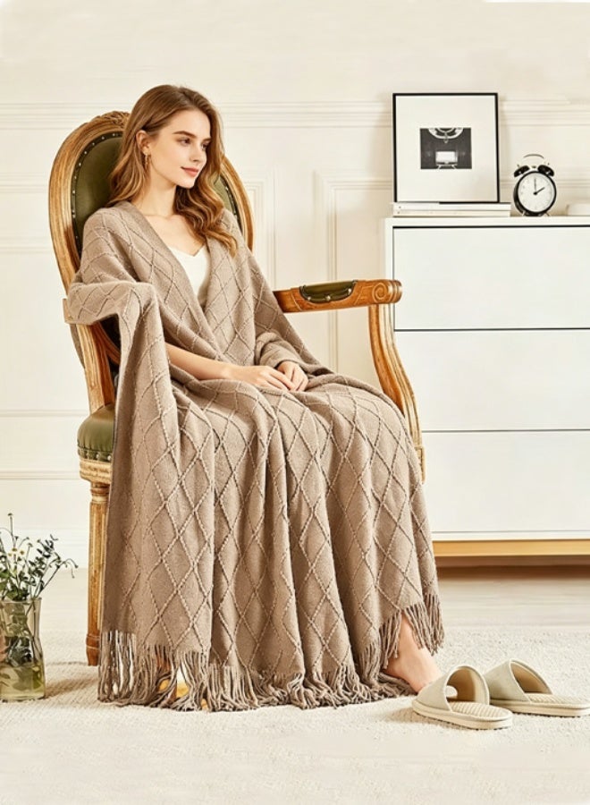 كيلا بطانية ناعمة محبوكة على الطراز الاسكندنافي، أريكة بسيطة، لون كاكي، 127×172 سم - Image 1