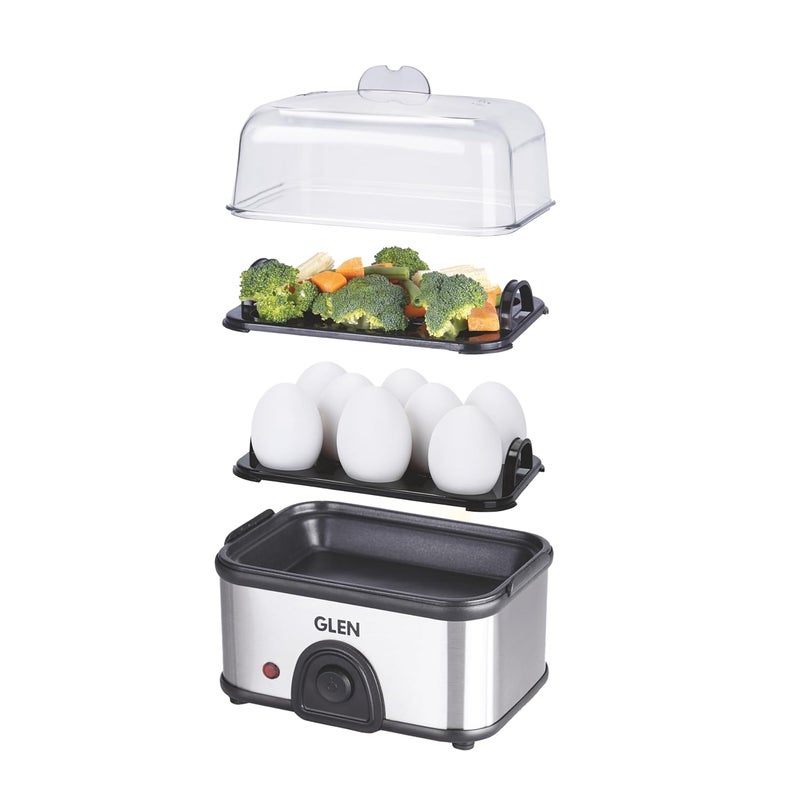GLEN Electric Egg Boiler Machine, Boil 16 Eggs & Steam Vegetable, 350W, Auto Cut-off, Multicooker with 2 Steamer Rack, Non Stick Cooking Plate for Instant Noodles, Scrambled Eggs (SA3036EBSPLUS) - Image 2