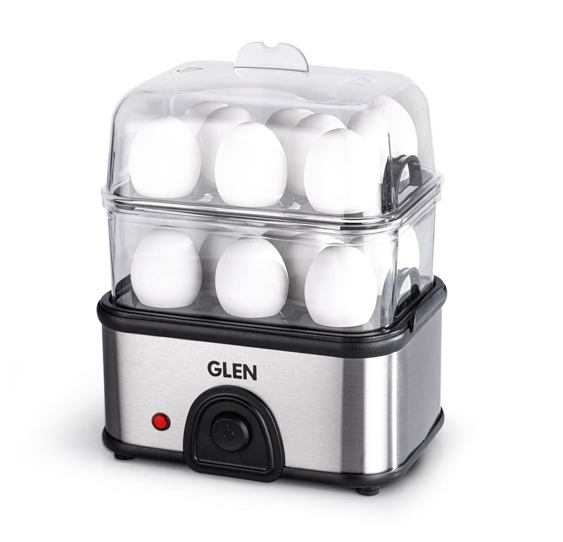 GLEN Electric Egg Boiler Machine, Boil 16 Eggs & Steam Vegetable, 350W, Auto Cut-off, Multicooker with 2 Steamer Rack, Non Stick Cooking Plate for Instant Noodles, Scrambled Eggs (SA3036EBSPLUS) - Image 1