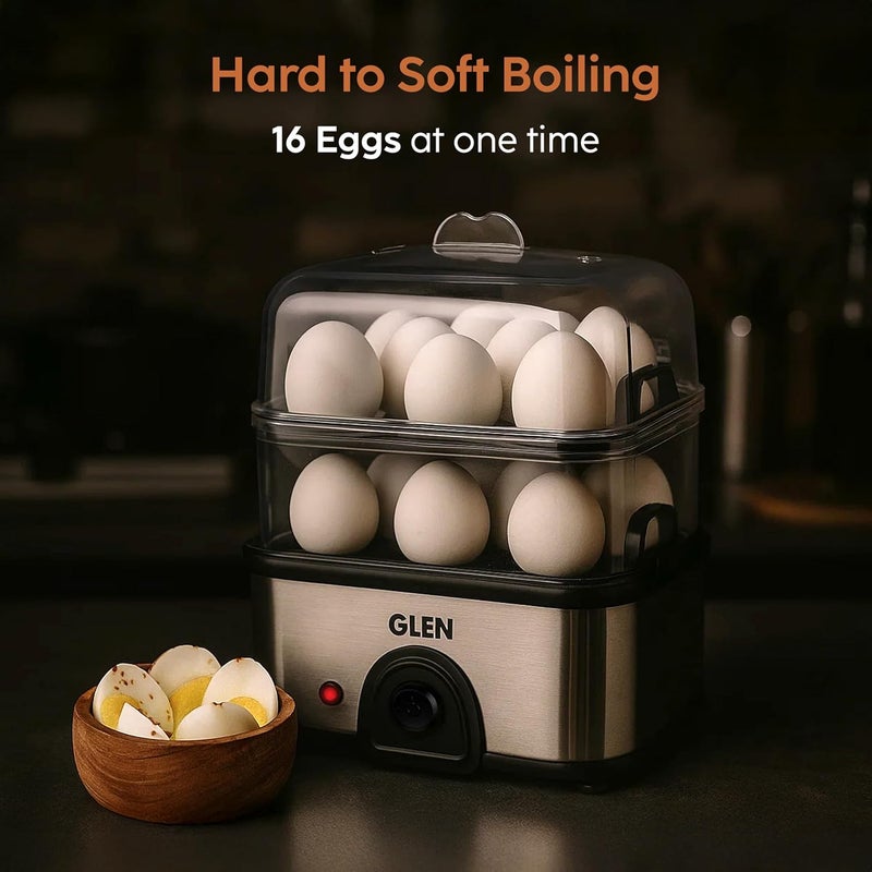 GLEN Electric Egg Boiler Machine, Boil 16 Eggs & Steam Vegetable, 350W, Auto Cut-off, Multicooker with 2 Steamer Rack, Non Stick Cooking Plate for Instant Noodles, Scrambled Eggs (SA3036EBSPLUS) - Image 5