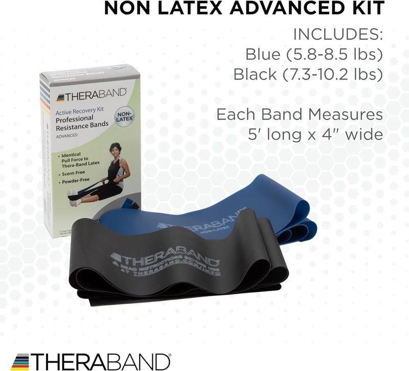 TheraBand مجموعة أحزمة مقاومة غير مصنوعة من اللاتكس من ثيرا بان المهنية للعلاج الطبيعي والتمارين المنزلية - أزرق وأسود - Image 2