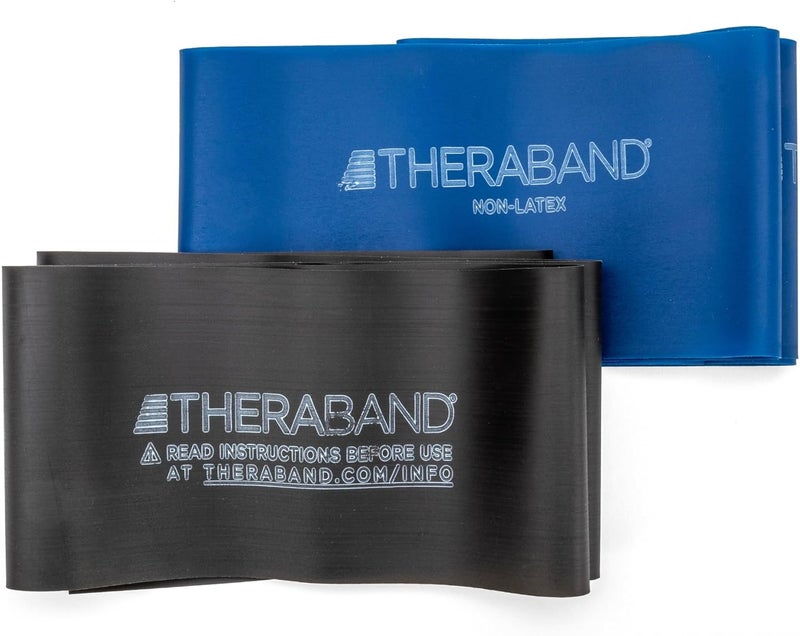 TheraBand مجموعة أحزمة مقاومة غير مصنوعة من اللاتكس من ثيرا بان المهنية للعلاج الطبيعي والتمارين المنزلية - أزرق وأسود - Image 1