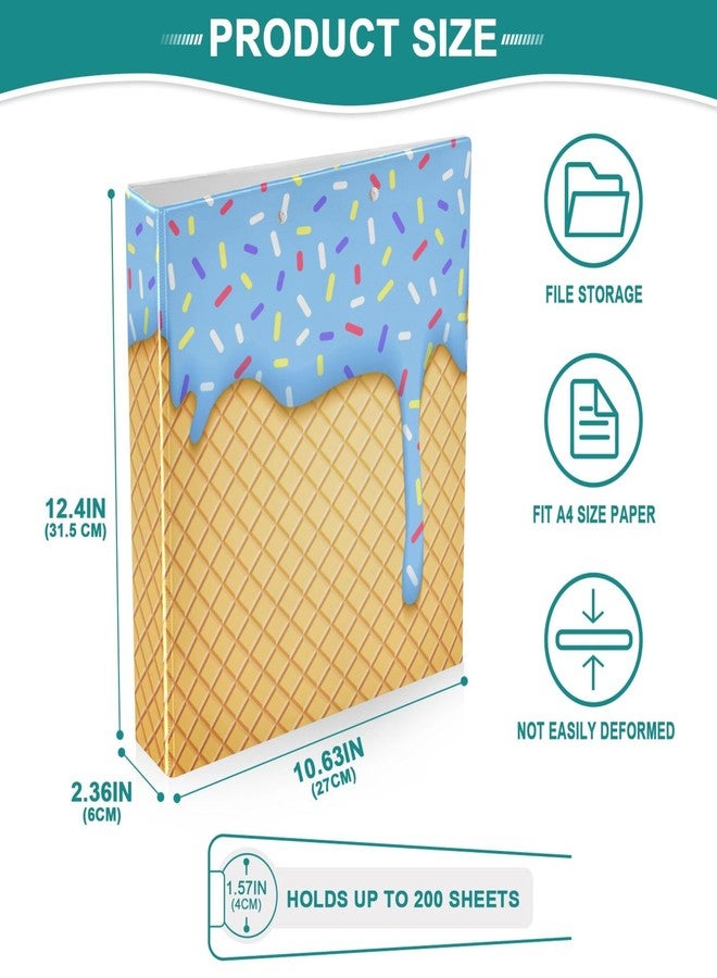 Wamika مجلدات دائرية زرقاء بحلقات على شكل آيس كريم، مقاس 1.5 بوصة، بتصميم مخروطي وحلوى الوافل، مع 3 حلقات، ولوحة كتابة، مناسبة للمكتب والمدرسة، لحفظ الملفات والمستندات، بسعة 200 ورقة، سهلة الفتح. - Image 4