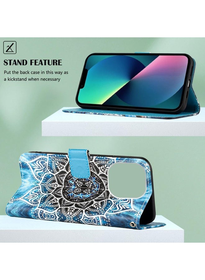 HuHa Case Cover For iPhone 14 Pro Max Painted Flat Texture Leather Case with Lanyard & Card Slot & Wallet & Holder (Undersea Mandala) - Image 5