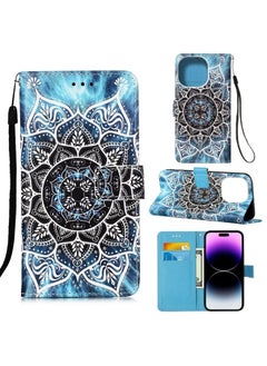 Case Cover For iPhone 14 Pro Max Painted Flat Texture Leather Case with Lanyard & Card Slot & Wallet & Holder Undersea Mandala