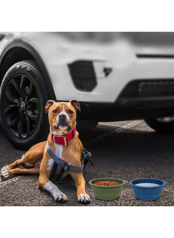 عبوة من 2 وعاء طعام قابل للطي للكلاب، وعاء سفر مدمج بدون حافة بلاستيكية، وعاء طعام للحيوانات الأليفة للمشي والسفر في الهواء الطلق، 600 مل (أزرق داكن + أخضر غامق) - Image 5