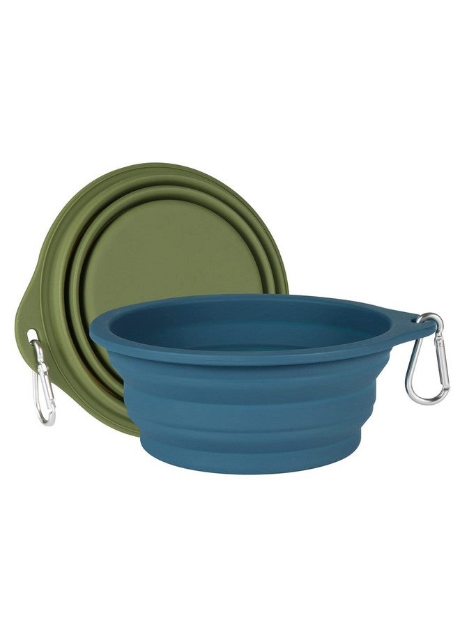 عبوة من 2 وعاء طعام قابل للطي للكلاب، وعاء سفر مدمج بدون حافة بلاستيكية، وعاء طعام للحيوانات الأليفة للمشي والسفر في الهواء الطلق، 600 مل (أزرق داكن + أخضر غامق) - Image 2