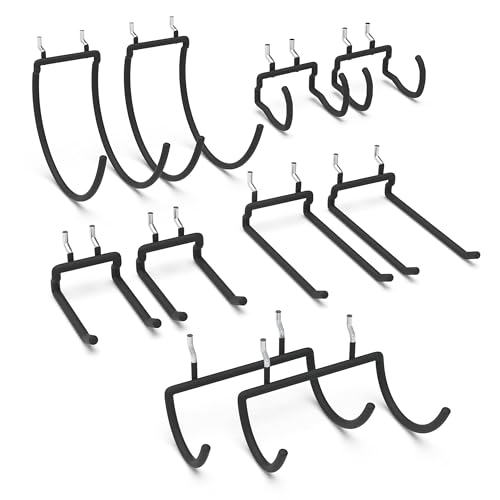 HUHOLE Pegboard Drill Holder, Peg Board Utility Hooks, 10 Pack Heavy Duty Peg Board Tool Holder for Power Tools, Drill, Hammer, Cord, Fit for 1/4" Pegboard - Image 1
