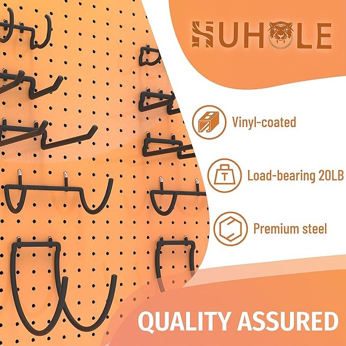 HUHOLE Pegboard Drill Holder, Peg Board Utility Hooks, 10 Pack Heavy Duty Peg Board Tool Holder for Power Tools, Drill, Hammer, Cord, Fit for 1/4" Pegboard - Image 5