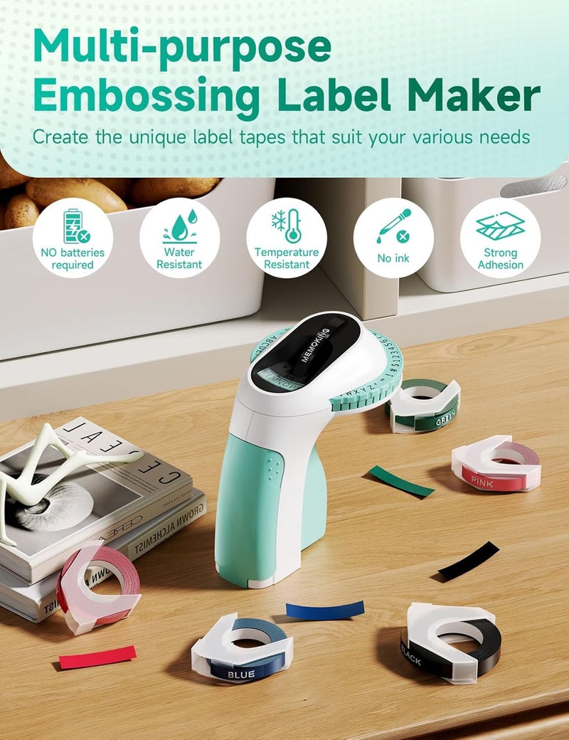 Memoking 3D Label Maker Machine E975 with 6 Rolls of 3/8" Label, Handheld Embosser for Home, Office and DIY (Green) - Image 3