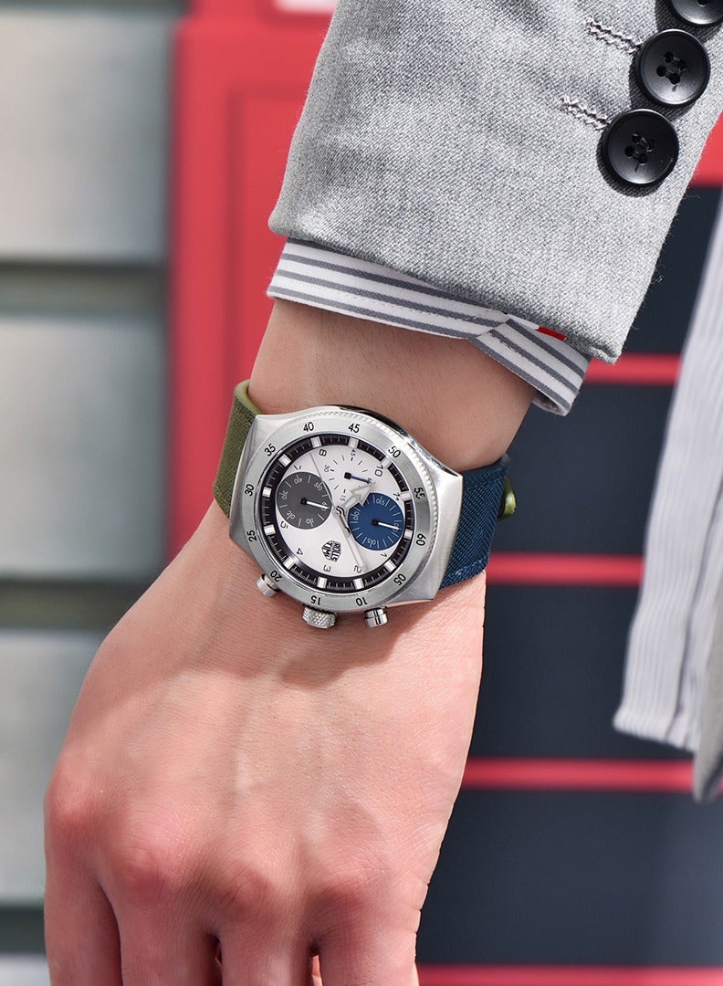 RollsTimi  Men's Quartz Chronograph Watches, 316 Stainless Steel Frame, Sapphire Glass Surface With Green Nylon Leather Strap, RT7932 - Image 2